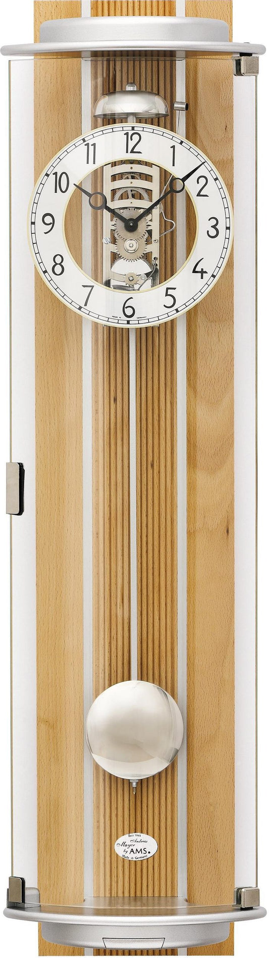 AMS Wanduhr 77x21x15 cm Holz • Mechanisches Uhrwerk • Glockenschlag