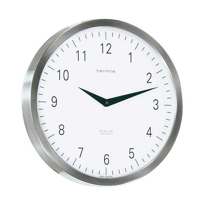 Hermle Wall Clock 30 cm Ø Stainless Steel • Made in Germany • Silent Quartz Movement