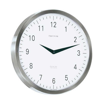 Hermle Wall Clock 30 cm Ø Stainless Steel • Made in Germany • Silent Quartz Movement