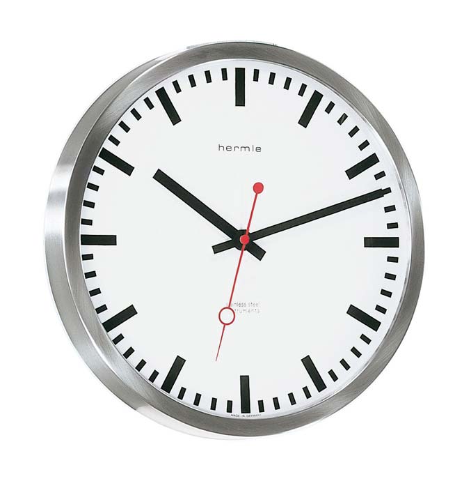 Hermle Wanduhr 30,5x30,5x5 cm Edelstahl • Lautloses Quarzwerk • Modernes Design