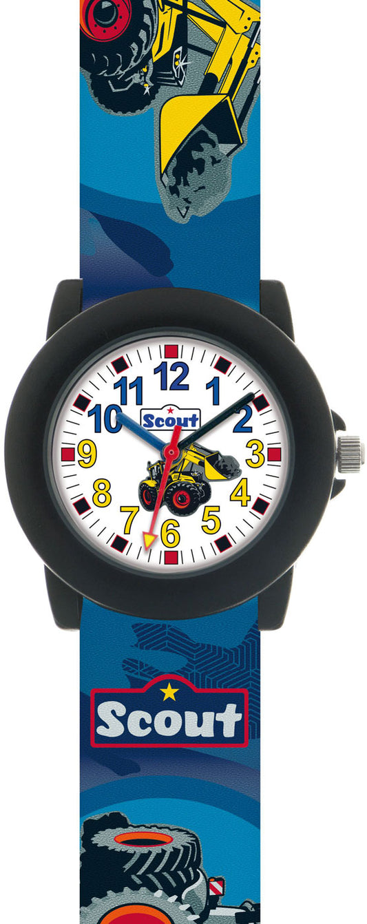 Scout Action Boys 305038 Jungen Uhr • Bagger-Design • Waschbares Textilband