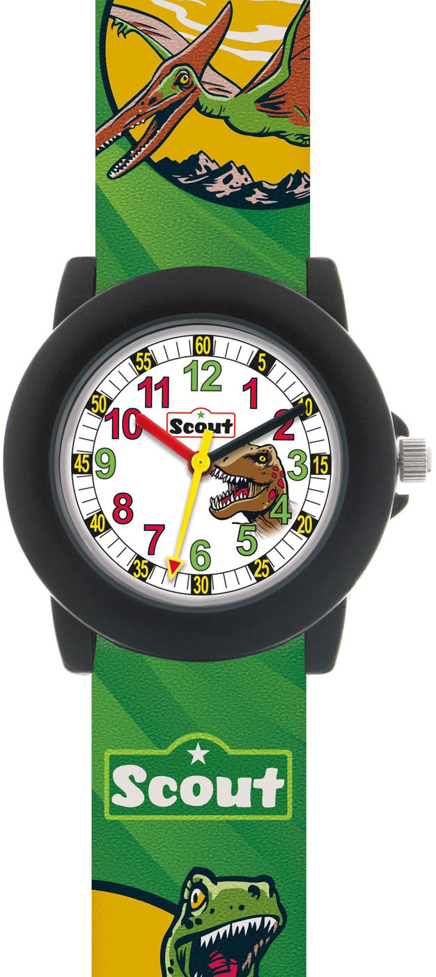 Scout Dino 305041 Jungen Uhr • 5 Bar wasserdicht • Dino-Motiv