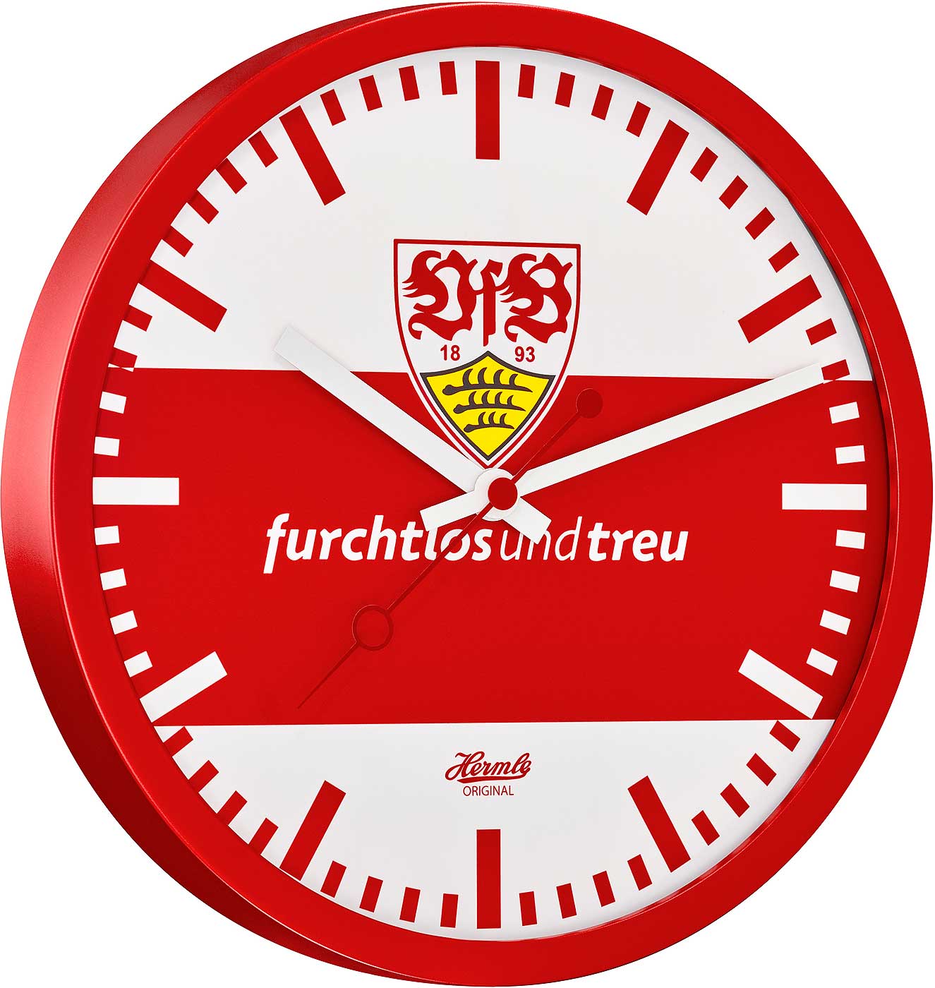 Hermle Wanduhr 30 cm Ø Metall • VfB Stuttgart Edition • Geräuschloses Quarzwerk