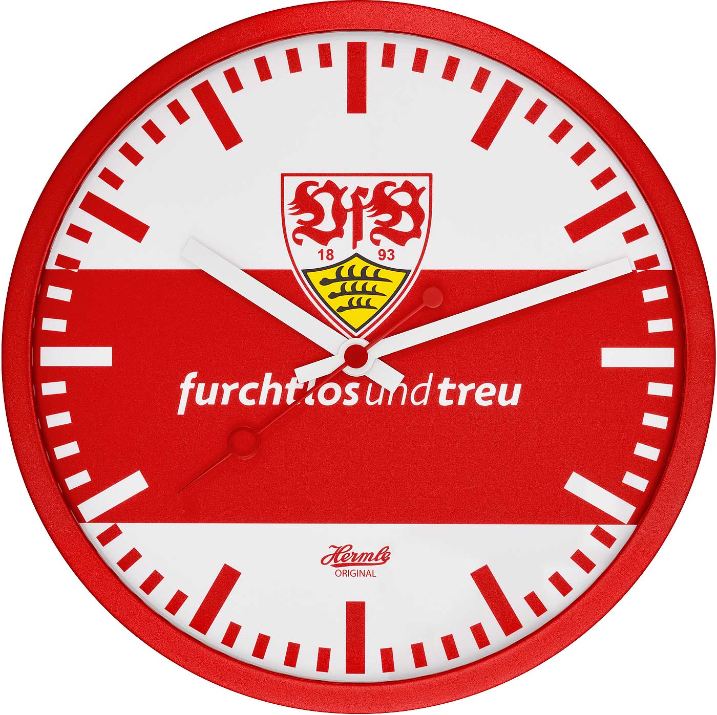 Hermle Wanduhr 30 cm Ø Metall • VfB Stuttgart Edition • Geräuschloses Quarzwerk