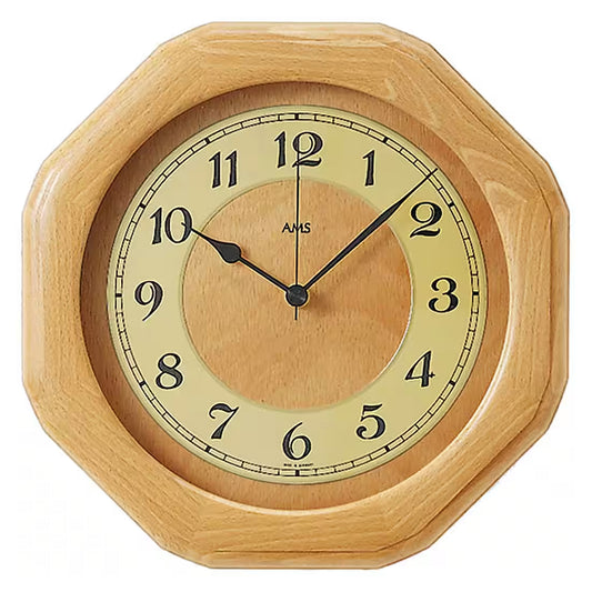 AMS Wanduhr 28x28x5 cm Holz • Funkgesteuertes Uhrwerk • Klassisches Design