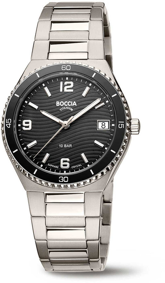 Boccia Damenuhr Modell: 3367-03 mit schwarzem Zifferblatt und Datumsanzeige