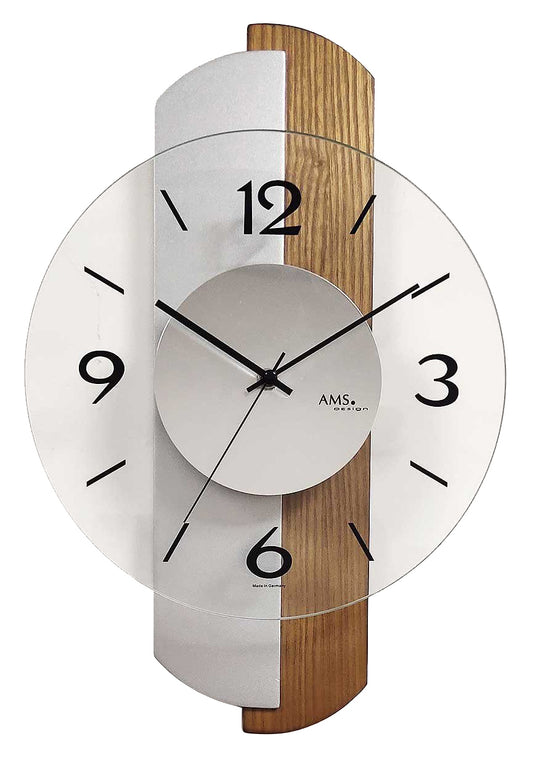AMS Wanduhr 42x27x6 cm Holz • Modernes Design • Präzises Quarzuhrwerk