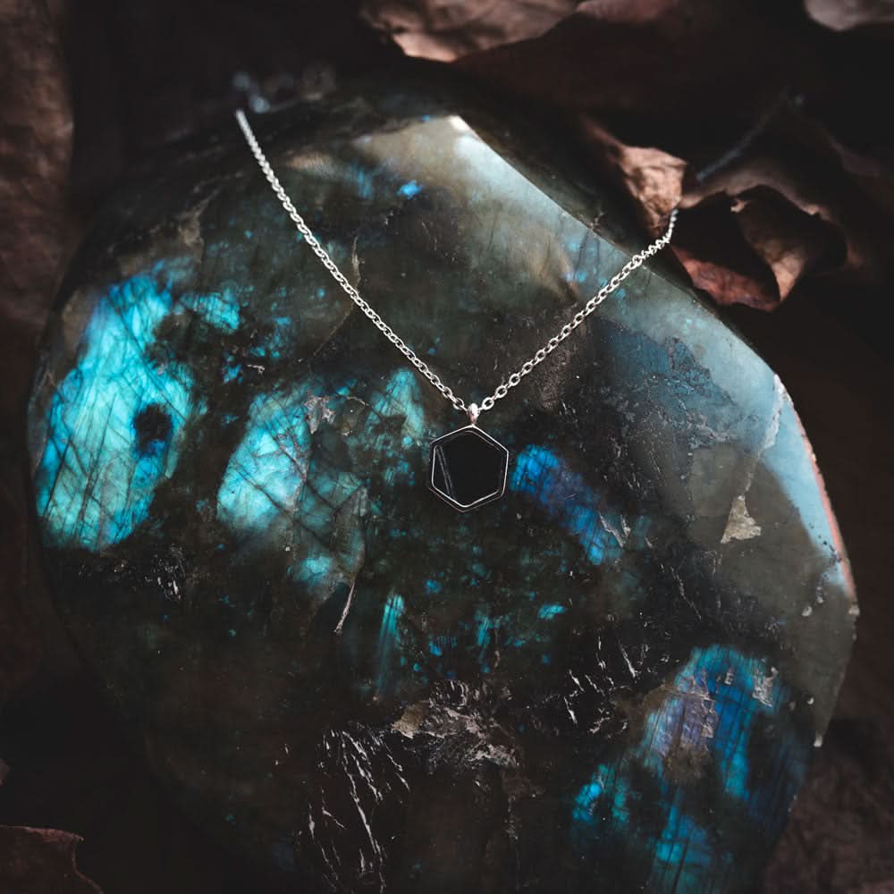 Facade Necklace with Square Marble Pendant - Wood Core Model: Jewelry
