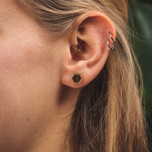 Facade Ohrringe eckig mit Holzelement - Holzkern Modell: Jewelry