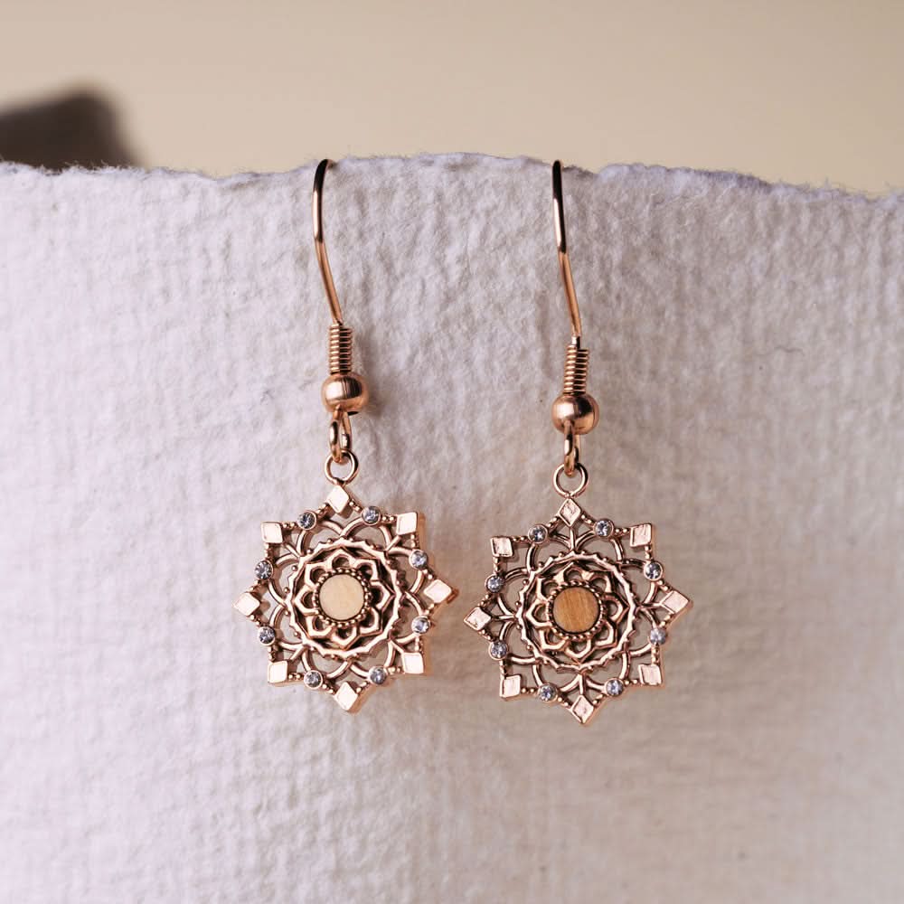 Aphonia Earrings Snowflake Made of Wood Wood Core Model Jewelry