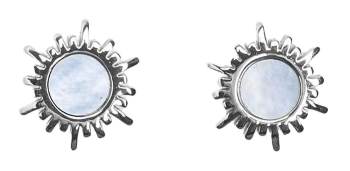 Shade Sun Stud Earrings with Blue Mother-of-Pearl Wood Core Model Jewelry