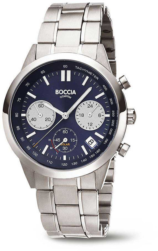 Boccia Herrenuhr Modell: 3737-02 Chronograph mit blauem Zifferblatt