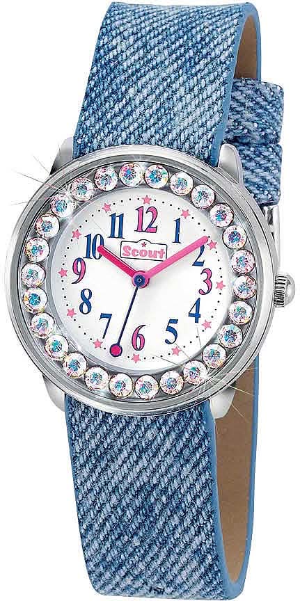 Scout Darling Collection 381008 Mädchen-Uhr • Lernzifferblatt • Jeans-Look