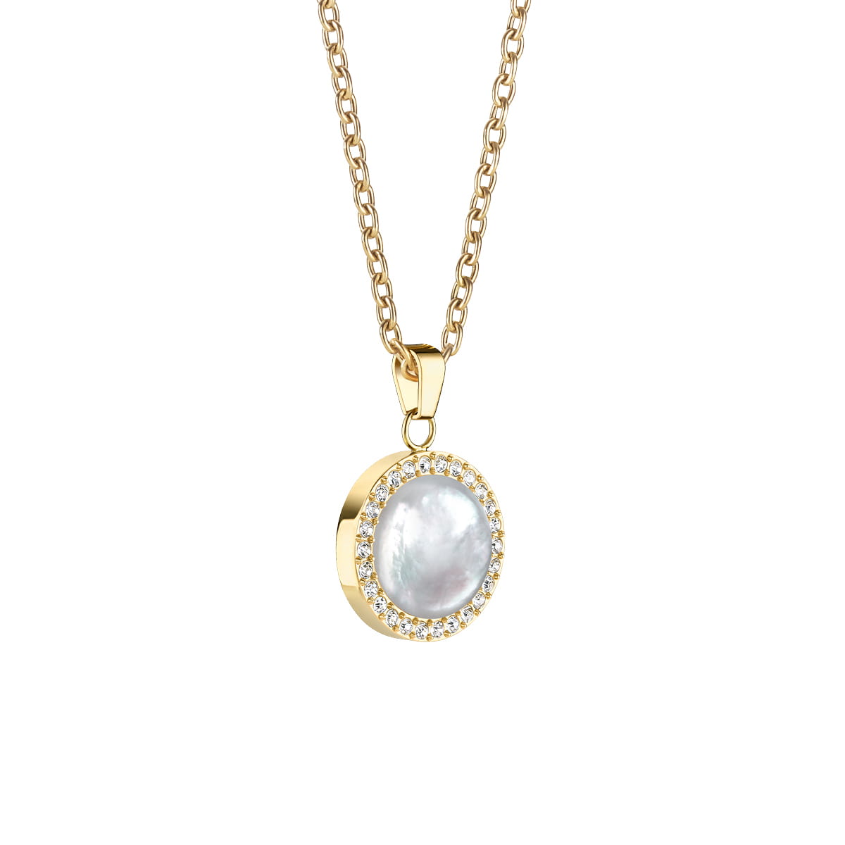 Arctic Pearls Elegant Gold-Tone Necklace with Shimmering Mother-of-Pearl Pendant - Bering Model: 452-27-450