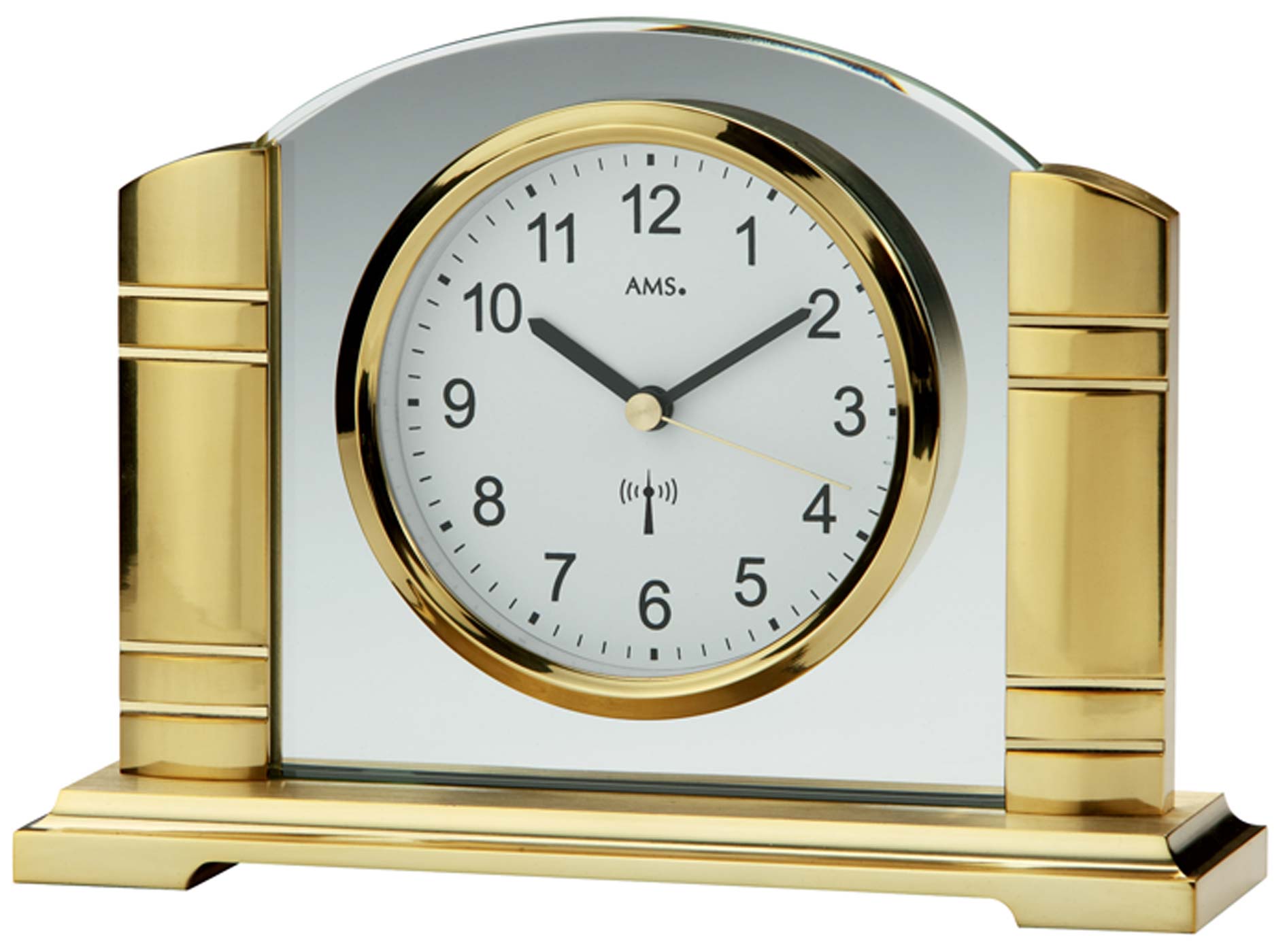 AMS Table Clock 19x14x6 cm Metal/Glass • Radio-Controlled Movement • Modern