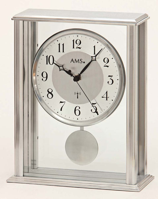 AMS Tischuhr 7x20x25 cm Metall • Funkpendeluhr • Zeitloses Design