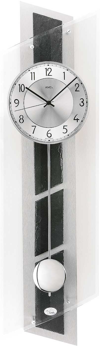 AMS Wanduhr 84x24x10 cm Aluminium • Funkgesteuert • Mit Pendel