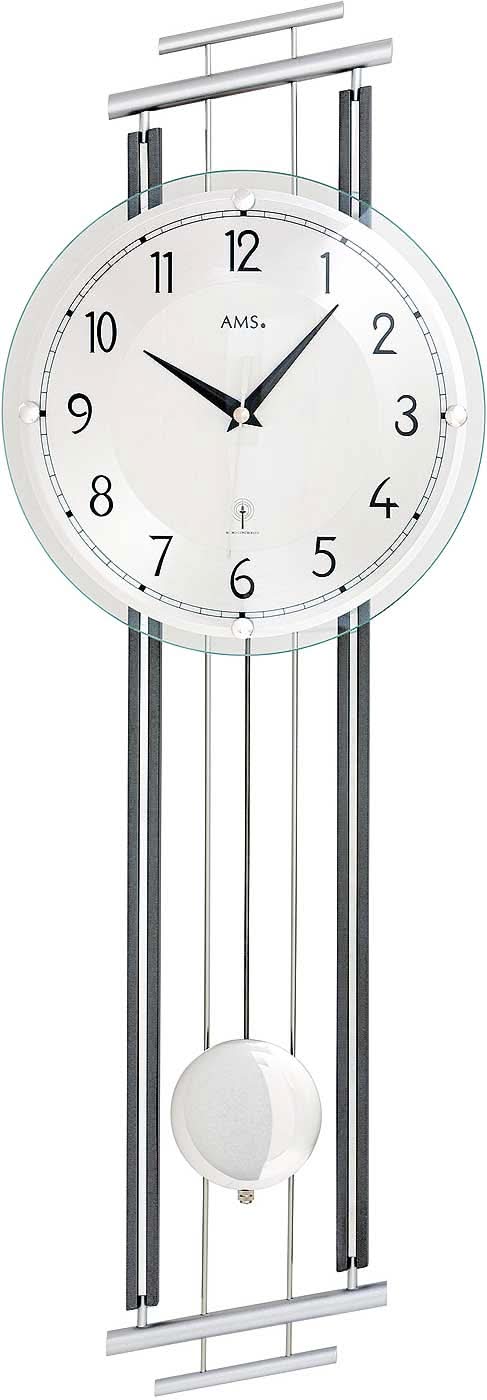 AMS Wanduhr 65x23x7 cm Metall • Funkgesteuert • Mit Pendel