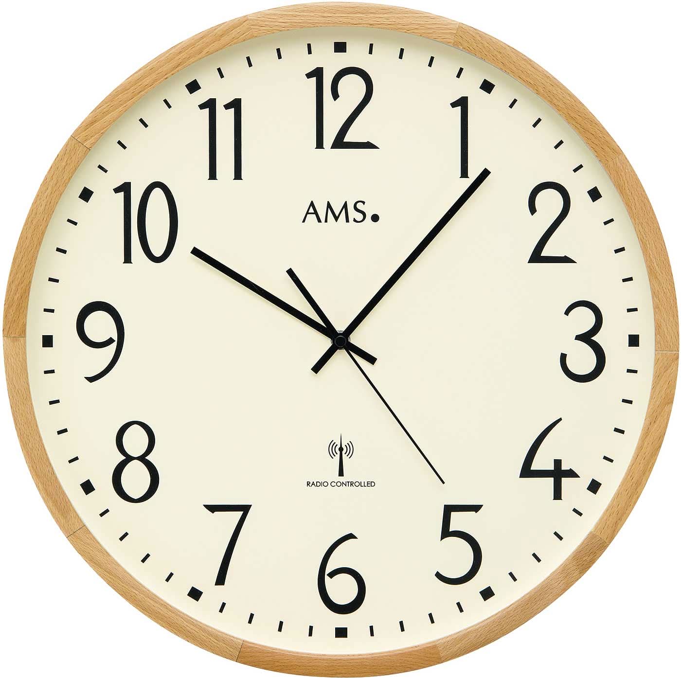 AMS Wanduhr 40 cm Ø Holz • Funkgesteuert • Made in Germany