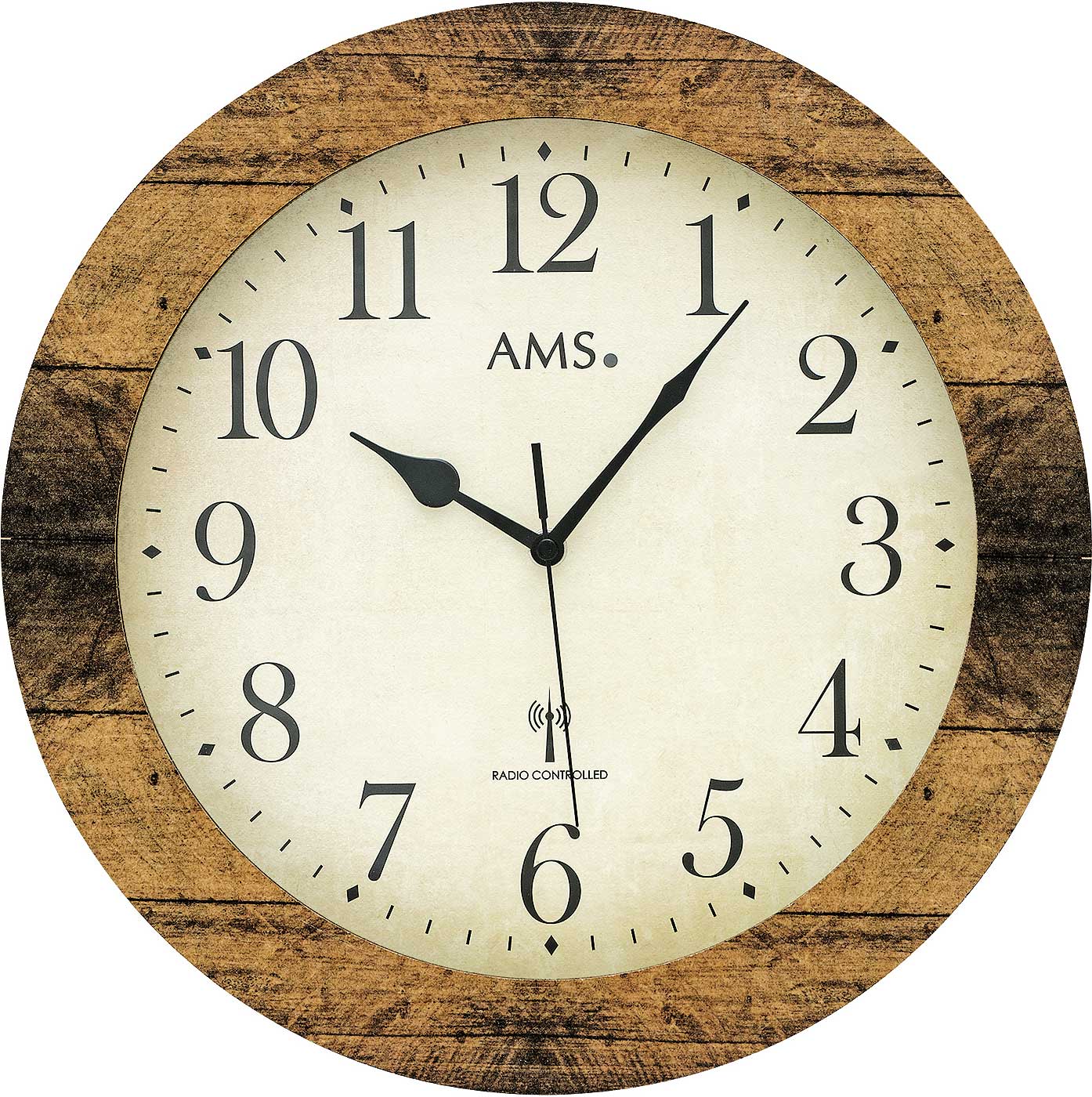 AMS Wanduhr 35 cm Ø Holz • Funkgesteuert • Zeitloses Design
