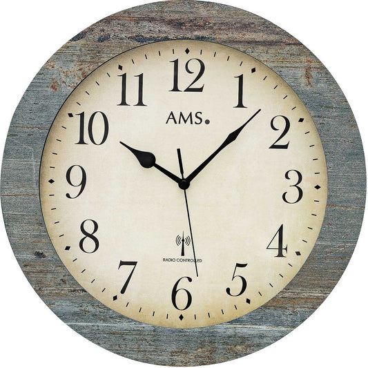 AMS Wanduhr 35x35x5 cm Holz • Präzises Funkuhrwerk • Modernes Design