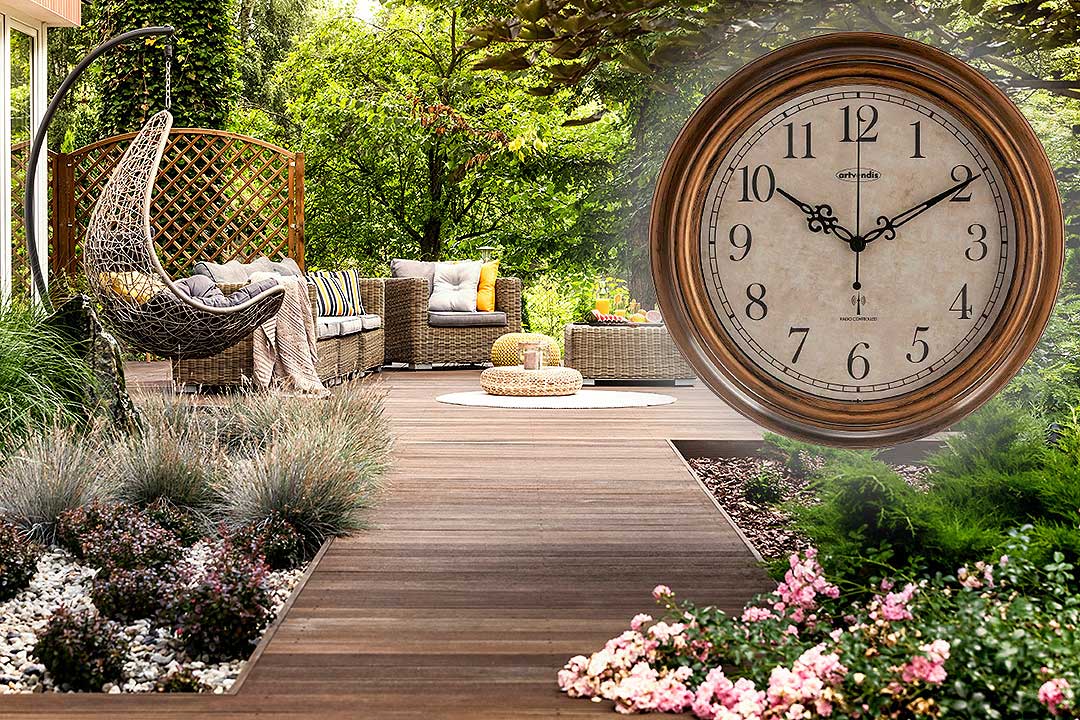 Artvendis 5575B Wanduhr Gartenuhr Funkwanduhr