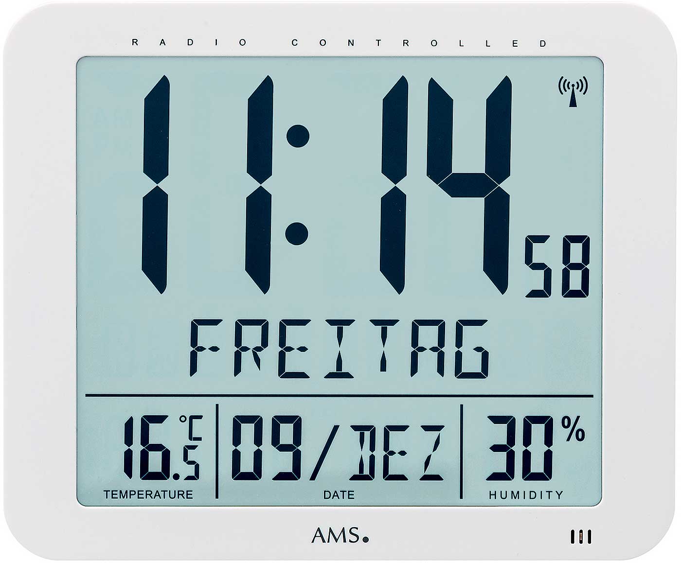 AMS Wall Clock 21x25x3 cm Plastic • Digital Display • Radio-Controlled