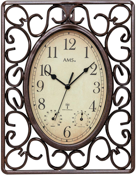 AMS Wanduhr 31x23x5 cm Metall/Glas • Funkgesteuert • Wettergeschützt