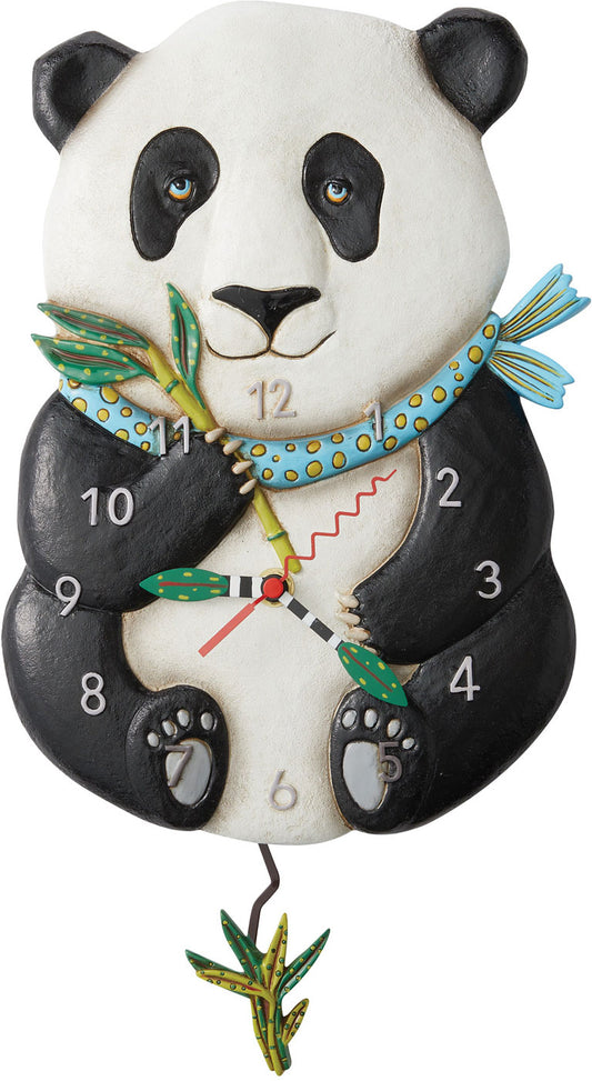 Allen Designs Wanduhr 30,5x21,5x6 cm Kunststoff • Mit Pendel • Panda-Design