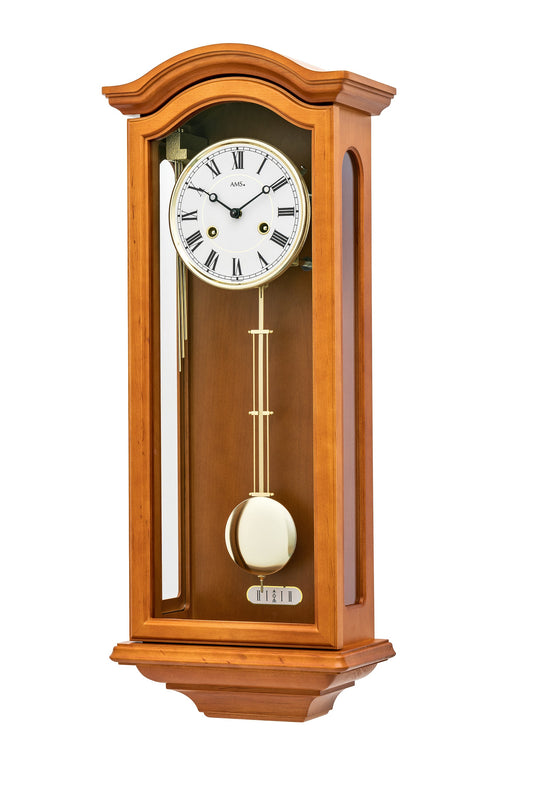 AMS Wanduhr 66x26 cm Holz • Mechanisches Uhrwerk • BimBam Schlagwerk