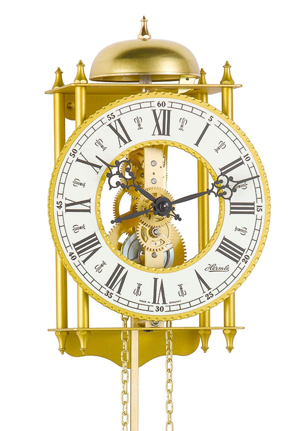 Hermle Wanduhr 62x15x10 cm Metall • 8-Tage-Gewichtswerk • Glockenschlag