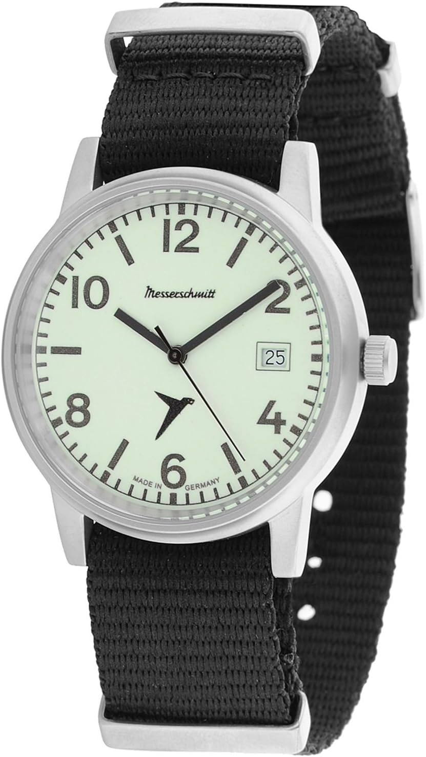 Herrenuhr, Quarz-Fliegeruhr aus Edelstahl - Weißes Zifferblatt - Messerschmitt Modell: ME-LUMINOVA