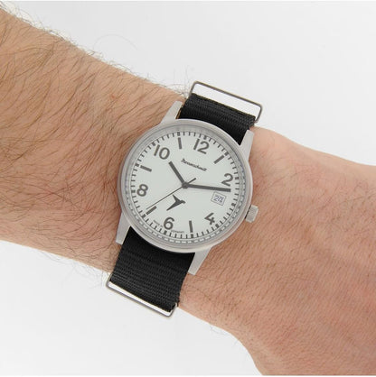 Herrenuhr, Quarz-Fliegeruhr aus Edelstahl - Weißes Zifferblatt - Messerschmitt Modell: ME-LUMINOVA