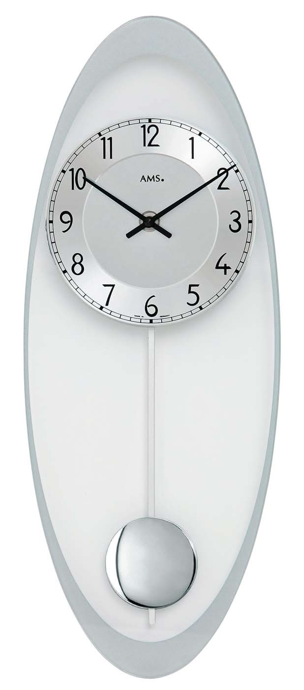 AMS Wanduhr 50x19x3 cm Glas • Präzises Quarzpendelwerk • Modernes Glas-Metall-Design