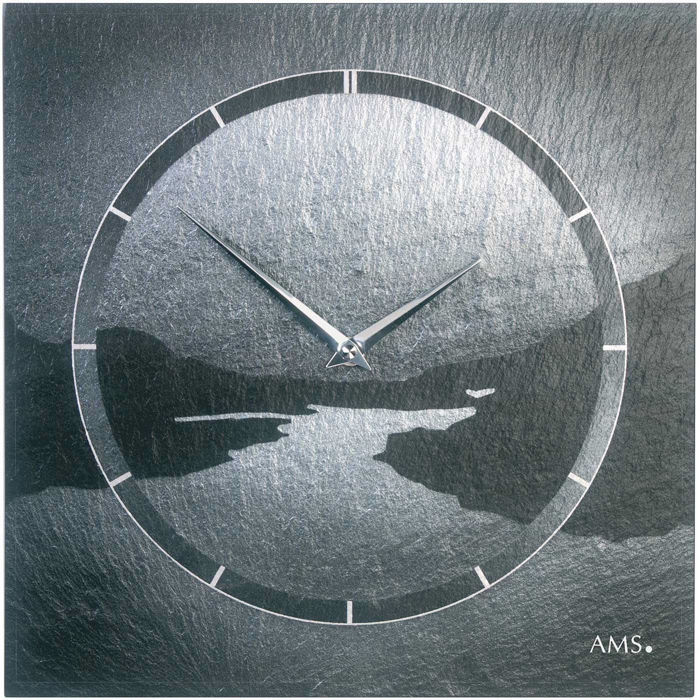 AMS Wanduhr 30x30x4 cm Stein • Modernes Design • Quarz Uhrwerk