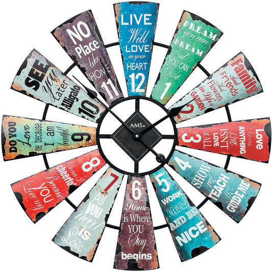 AMS Wanduhr 70x70x5 cm Metall • Leises Quarzwerk • Farbenfrohes Design