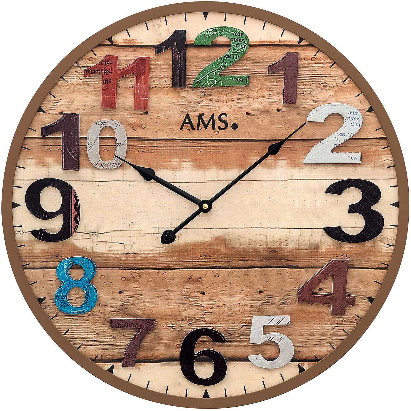 AMS Wanduhr 50x50x5 cm Holz • Geräuschloses Quarzwerk • Massivholz in Antik-Optik