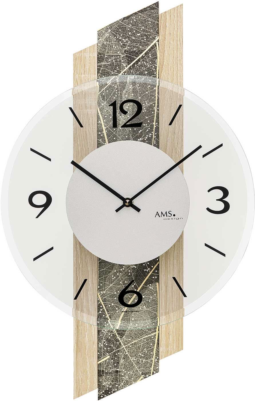 AMS Wanduhr 44x27x6 cm Holz, Glas • Modernes Design • Präzises Quarzwerk