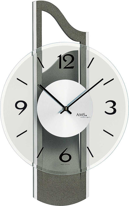 moderne Wanduhr mit Aluminium-Auflage - AMS Modell: 9682