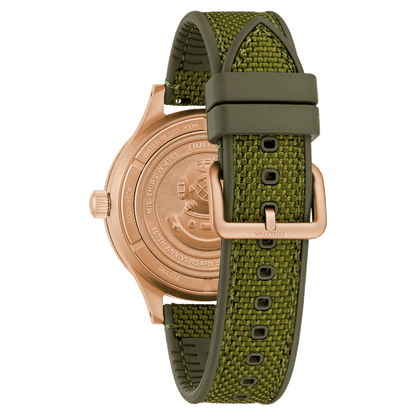 Bulova Herrenuhr Modell 98A324 mit gruenem Armband Zifferblatt Luenet