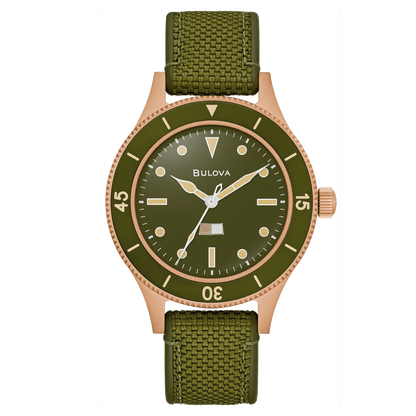 Bulova Herrenuhr Modell 98A324 mit gruenem Armband Zifferblatt Luenet