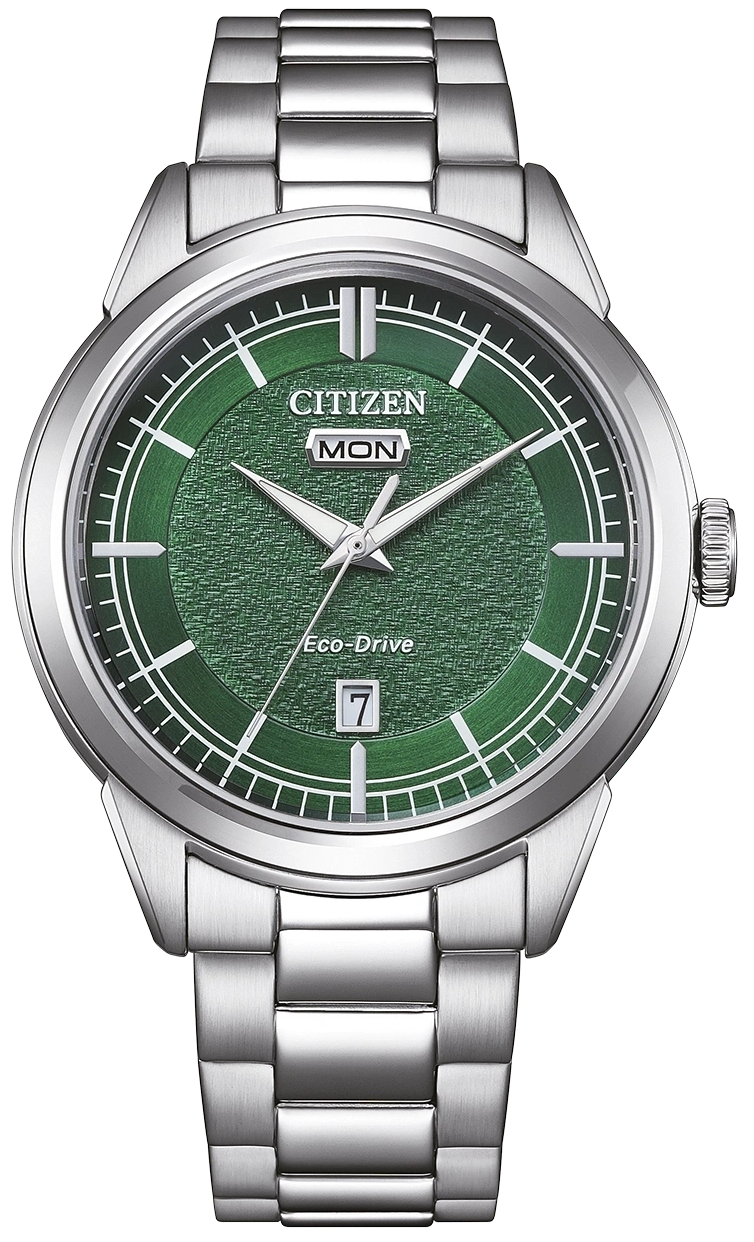 Herrenuhr, Eco-Drive Solaruhr aus Edelstahl - Grünes Zifferblatt - Citizen Modell: AW0151-85XC