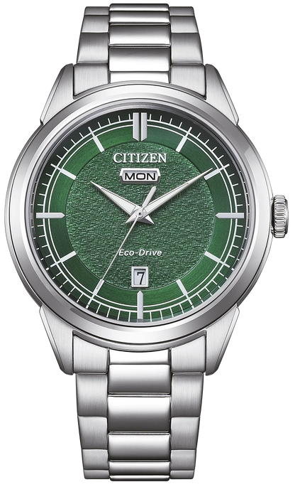 Herrenuhr, Eco-Drive Solaruhr aus Edelstahl - Grünes Zifferblatt - Citizen Modell: AW0151-85XC