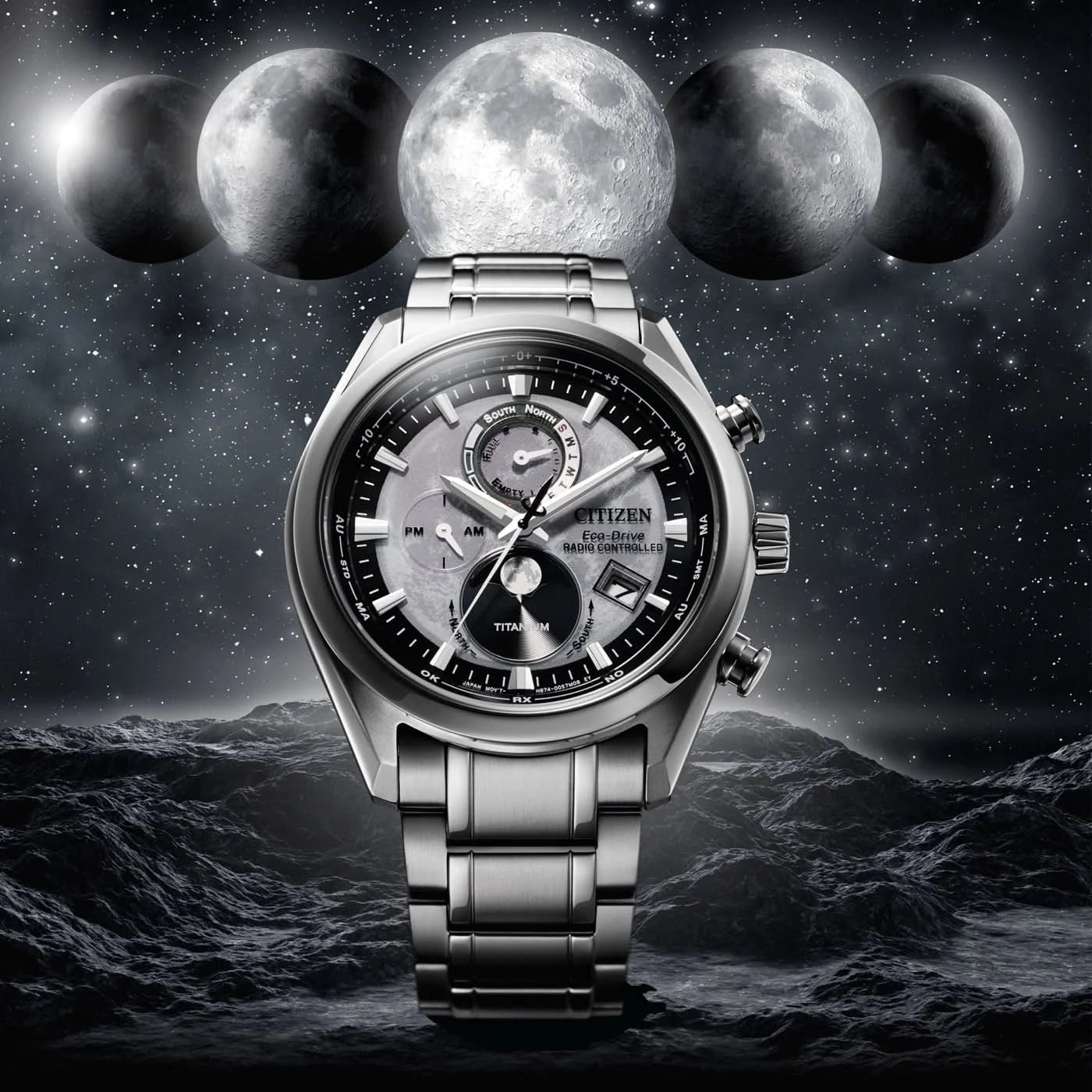 Citizen Tsuki-yomi BY1010-81H Herrenuhr • Eco-Drive Funk-Mondphase • Super Titanium