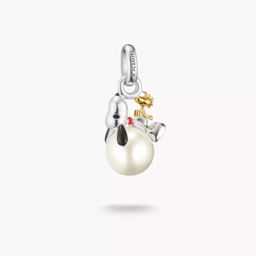 Charm Pendant with Pearl Snoopy Woodstock PEANUTS Connect 18k Gold Plating