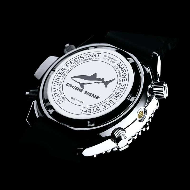 Chris Benz DEPTHMETER DIGITAL 200M CB-D200X-Y-MB Herren Uhr • Hai-Proof • Saphirglas