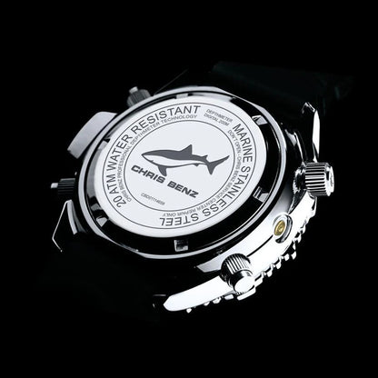Chris Benz Depthmeter Digital 200M CB-D200X-SI-KBS Herren Uhr • Hai-Proof • Saphirglas