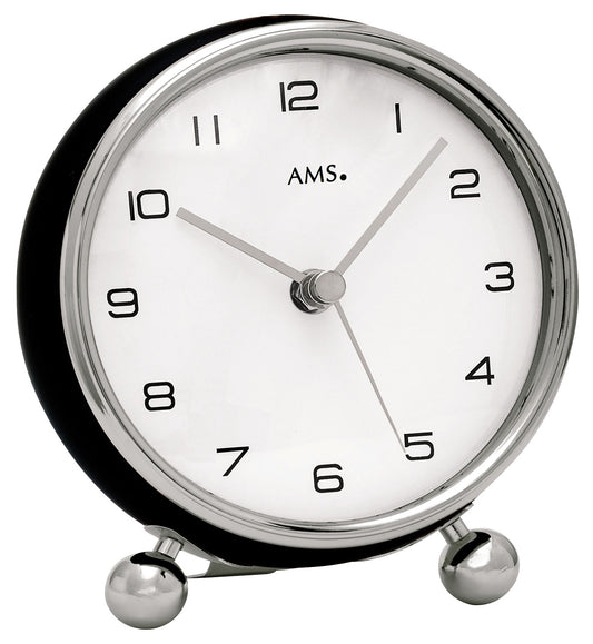 AMS Funk-Tischuhr F5194 • Modernes Funkwerk • Metallgehäuse Schwarz-Silber