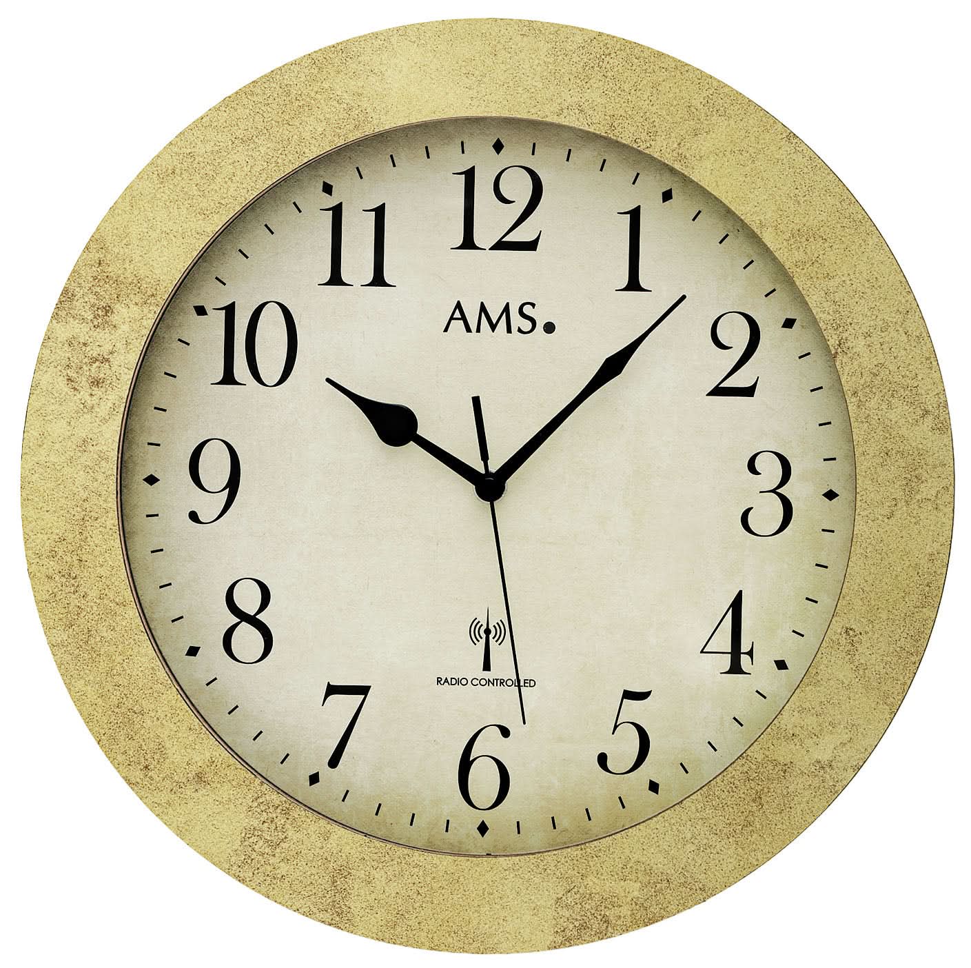 AMS Wanduhr 35x35x5 cm Holz • Funkgesteuert • Arabische Zahlen