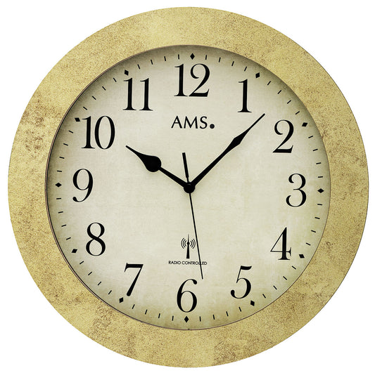 AMS Funk-Wanduhr F5560MS • Messingantik-Auflage • Mineralglas